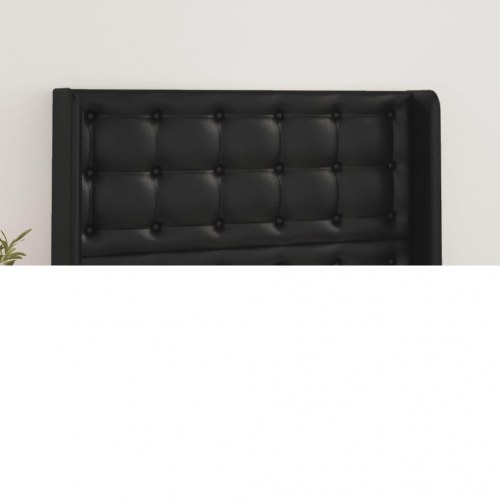 Sengegavl med kanter i kunstlæder 103 x 16 x 118/128 cm - sort