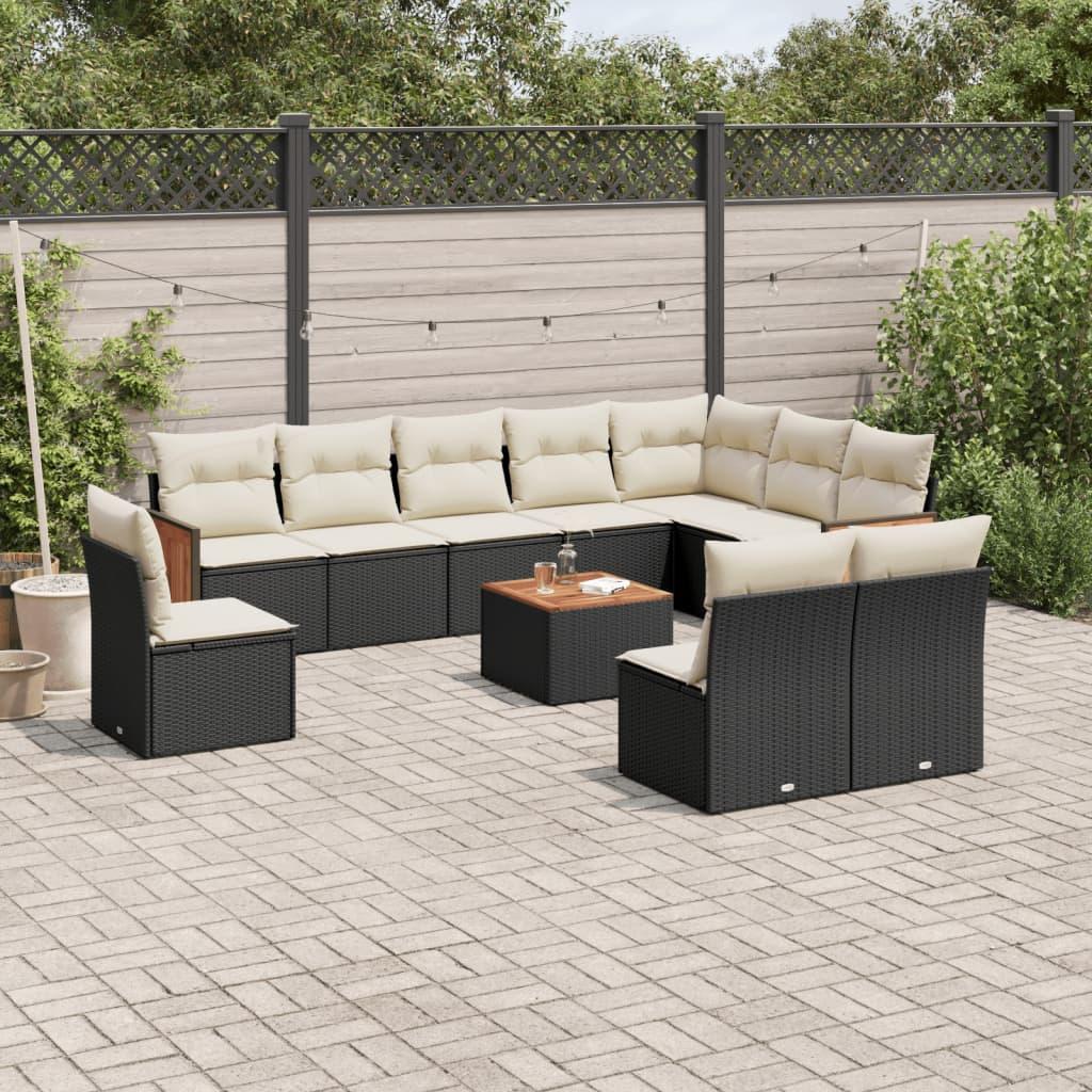 Havesofasæt i polyrattan - 11 dele med hynder, sort billede