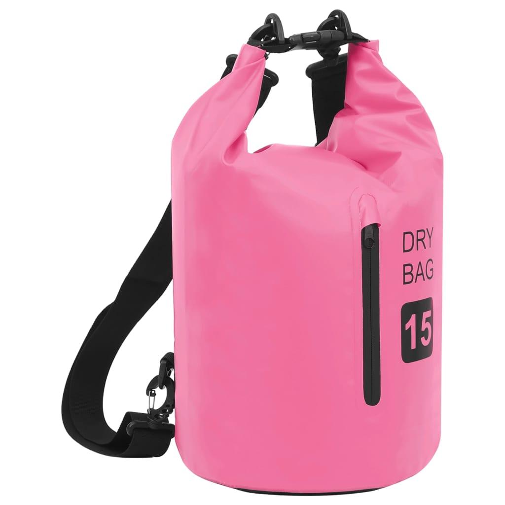 Vandtæt tørpose med lynlås 15 l PVC pink