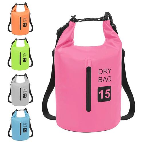 Vandtæt tørpose med lynlås 15 l PVC pink