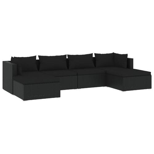 Loungesæt til haven 6 dele med hynder polyrattan sort