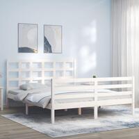 Sengeramme med sengegavl kingsize massivt træ hvid