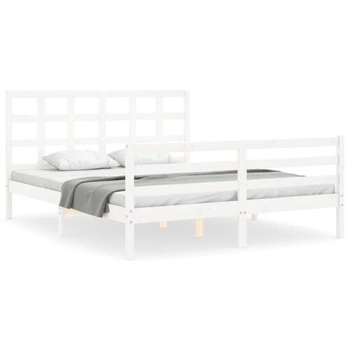 Sengeramme med sengegavl kingsize massivt træ hvid