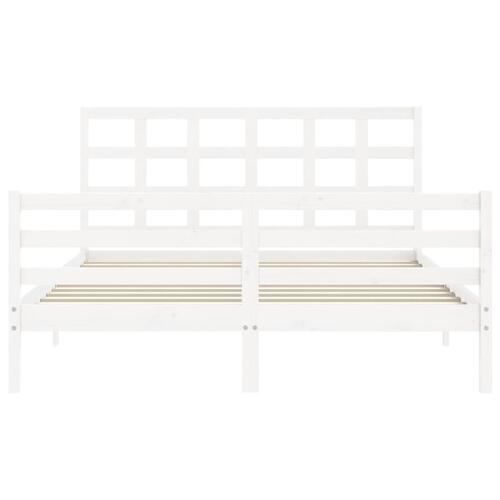 Sengeramme med sengegavl kingsize massivt træ hvid