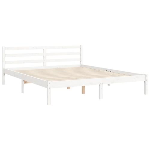 Sengeramme med sengegavl kingsize massivt træ hvid