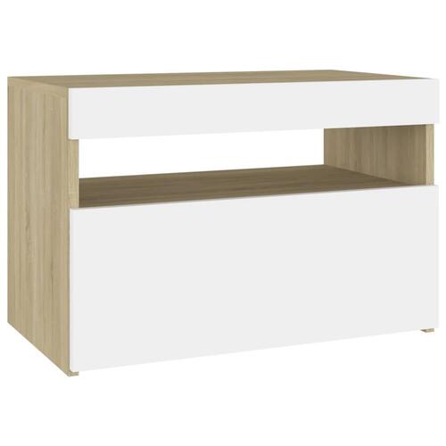 Sengebord med LED-lys 2 stk. 60x35x40 cm hvid og sonoma-eg
