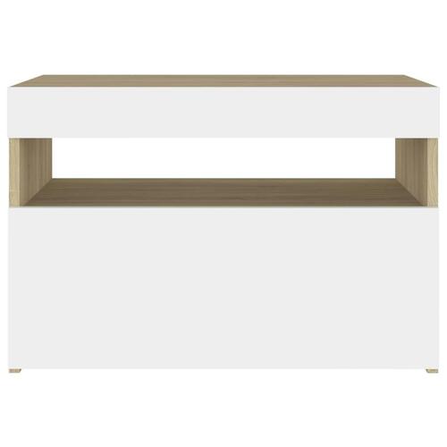 Sengebord med LED-lys 2 stk. 60x35x40 cm hvid og sonoma-eg
