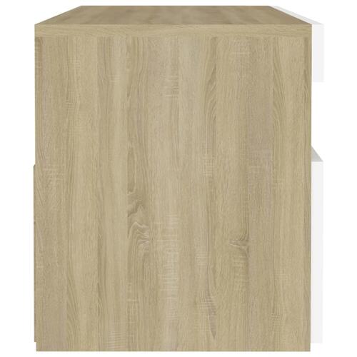 Sengebord med LED-lys 2 stk. 60x35x40 cm hvid og sonoma-eg