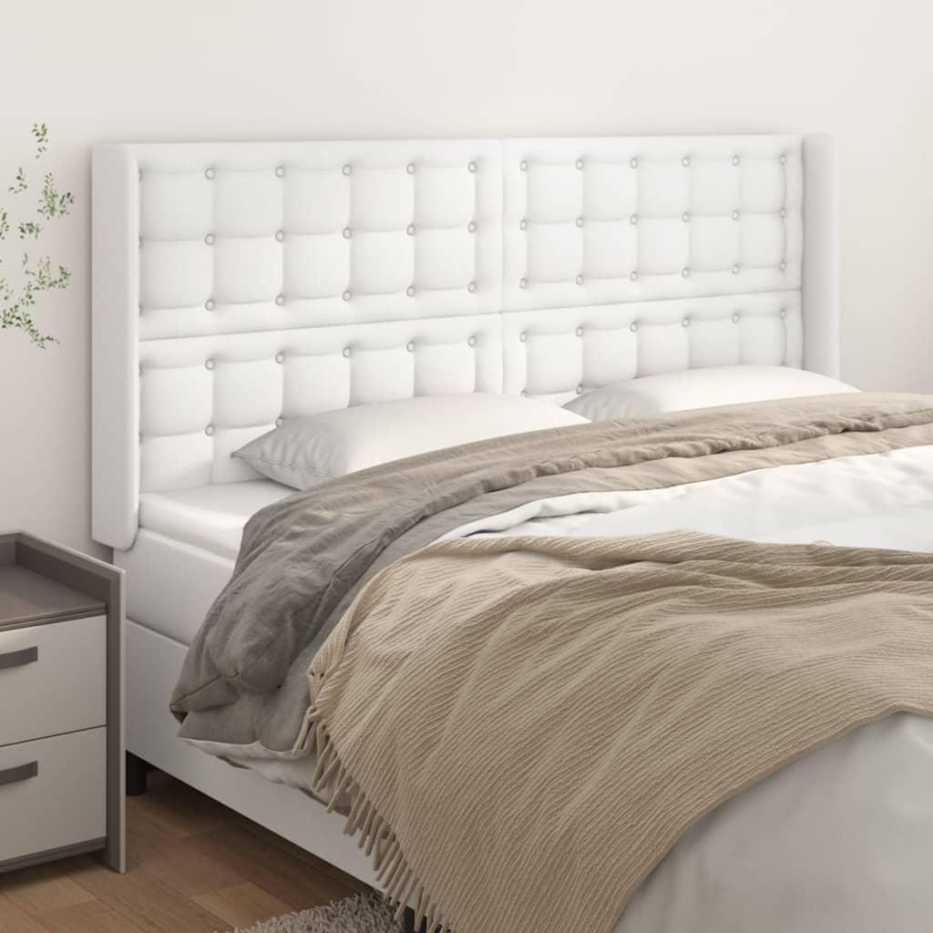 Sengegavl med kanter 163x16x118/128 cm kunstlæder hvid billede