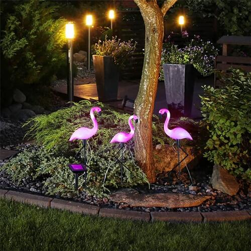 soldrevet havelampe Flamingo 3 stk.