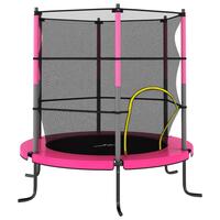 Trampolinsæt med sikkerhedsnet 140x160 cm rund lyserød