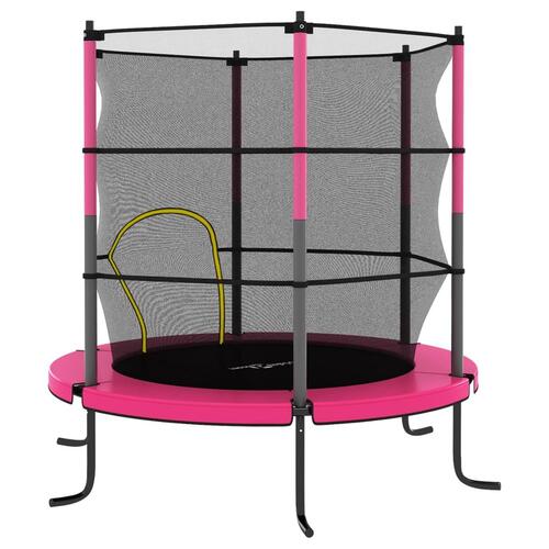 Trampolinsæt med sikkerhedsnet 140x160 cm rund lyserød