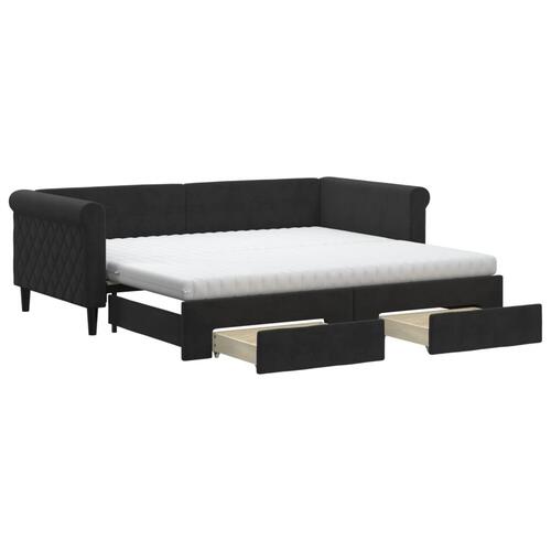 Daybed med udtræk og skuffer 90x190 cm velour sort