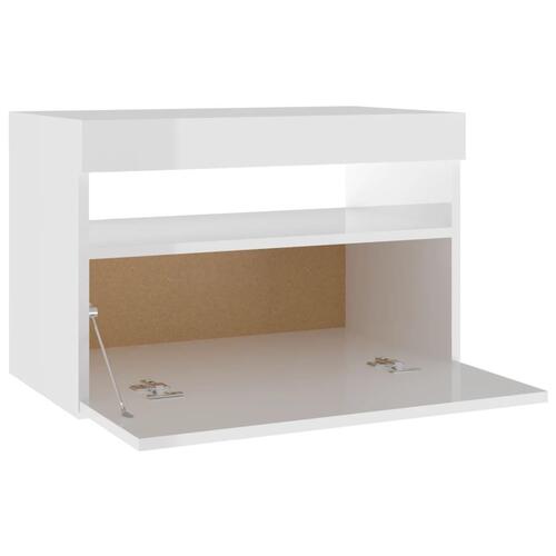 Sengebord med LED-lys 2 stk. 60x35x40 cm hvid højglans