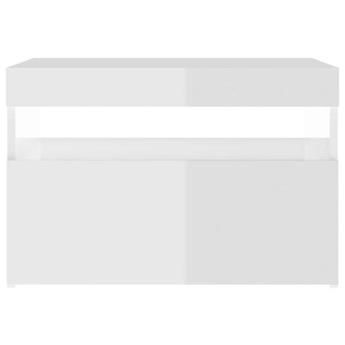 Sengebord med LED-lys 2 stk. 60x35x40 cm hvid højglans
