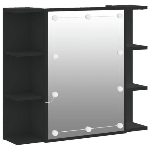 Spejlskab med LED-lys 70x16,5x60 cm sort