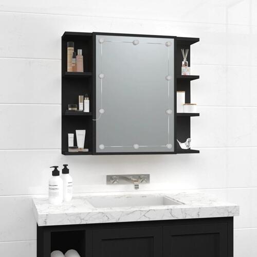 Spejlskab med LED-lys 70x16,5x60 cm sort