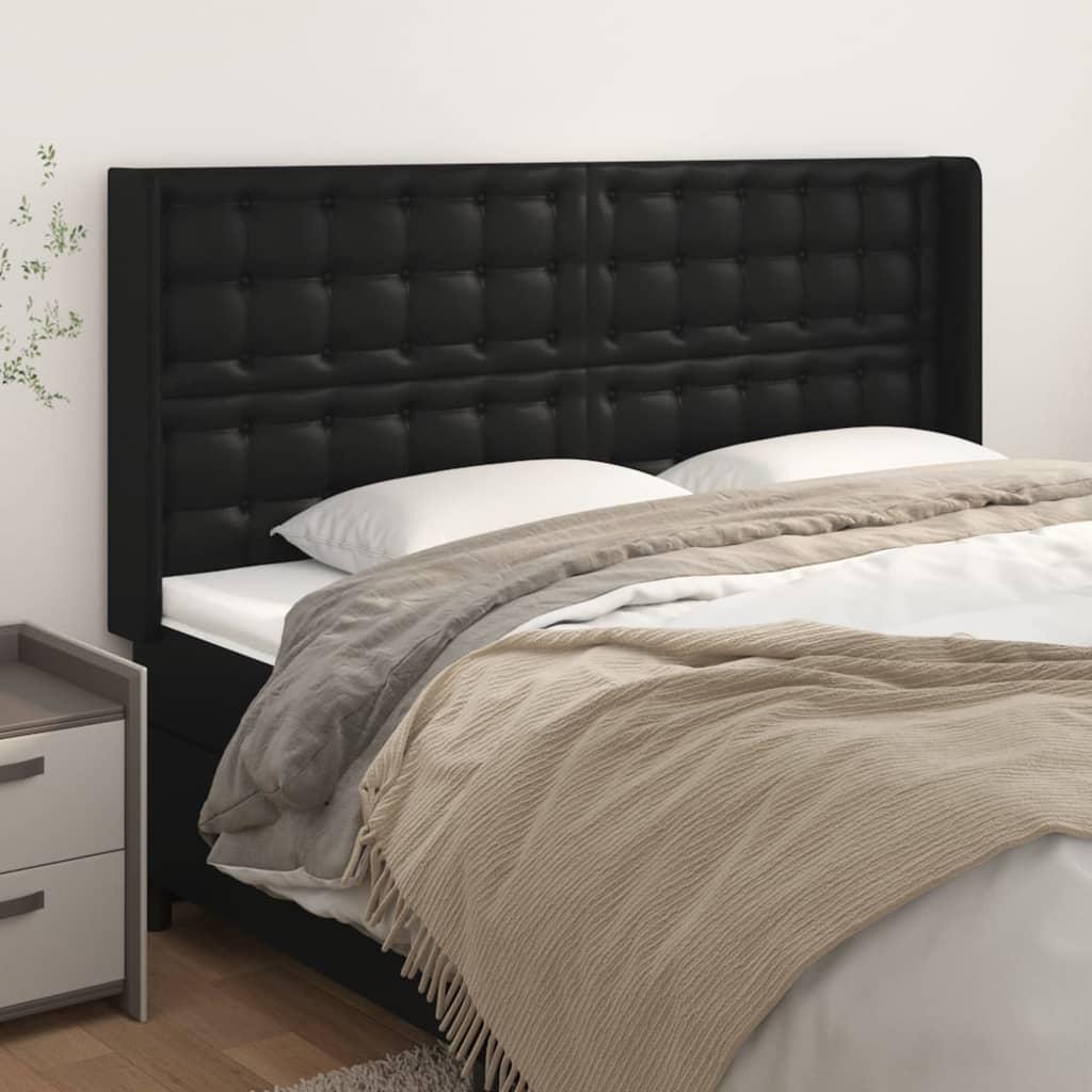 Sengegavl med kanter 183×16×118/128 cm - kunstlæder, sort