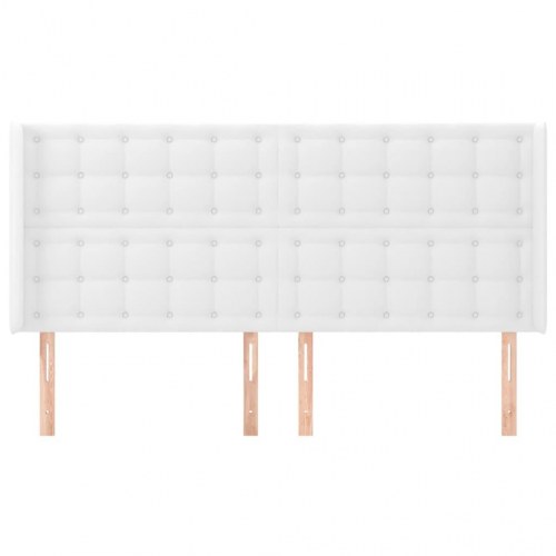 Sengegavl med kanter 183 x 16 x 118/128 cm kunstlæder - hvid