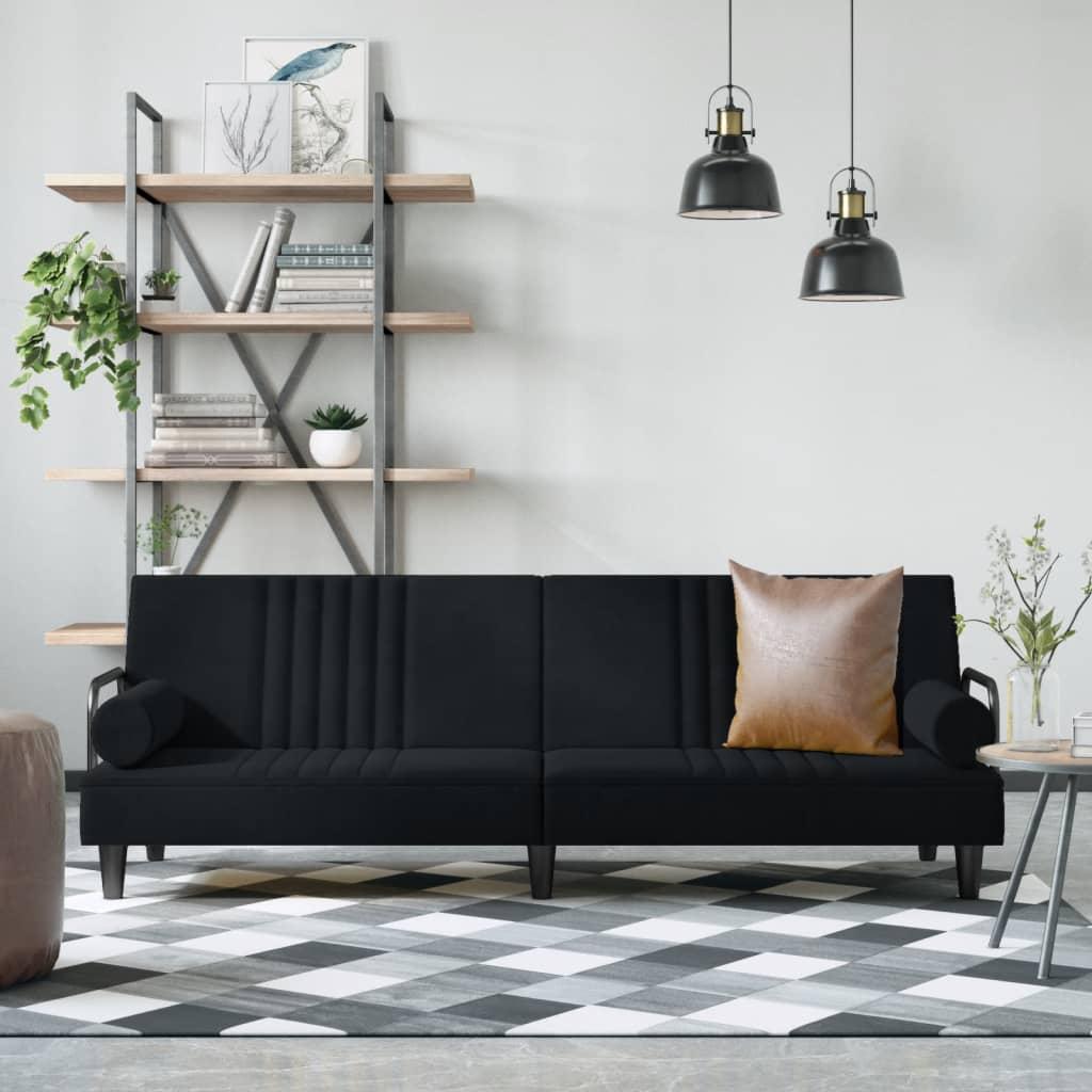 Sovesofa med armlæn velour sort