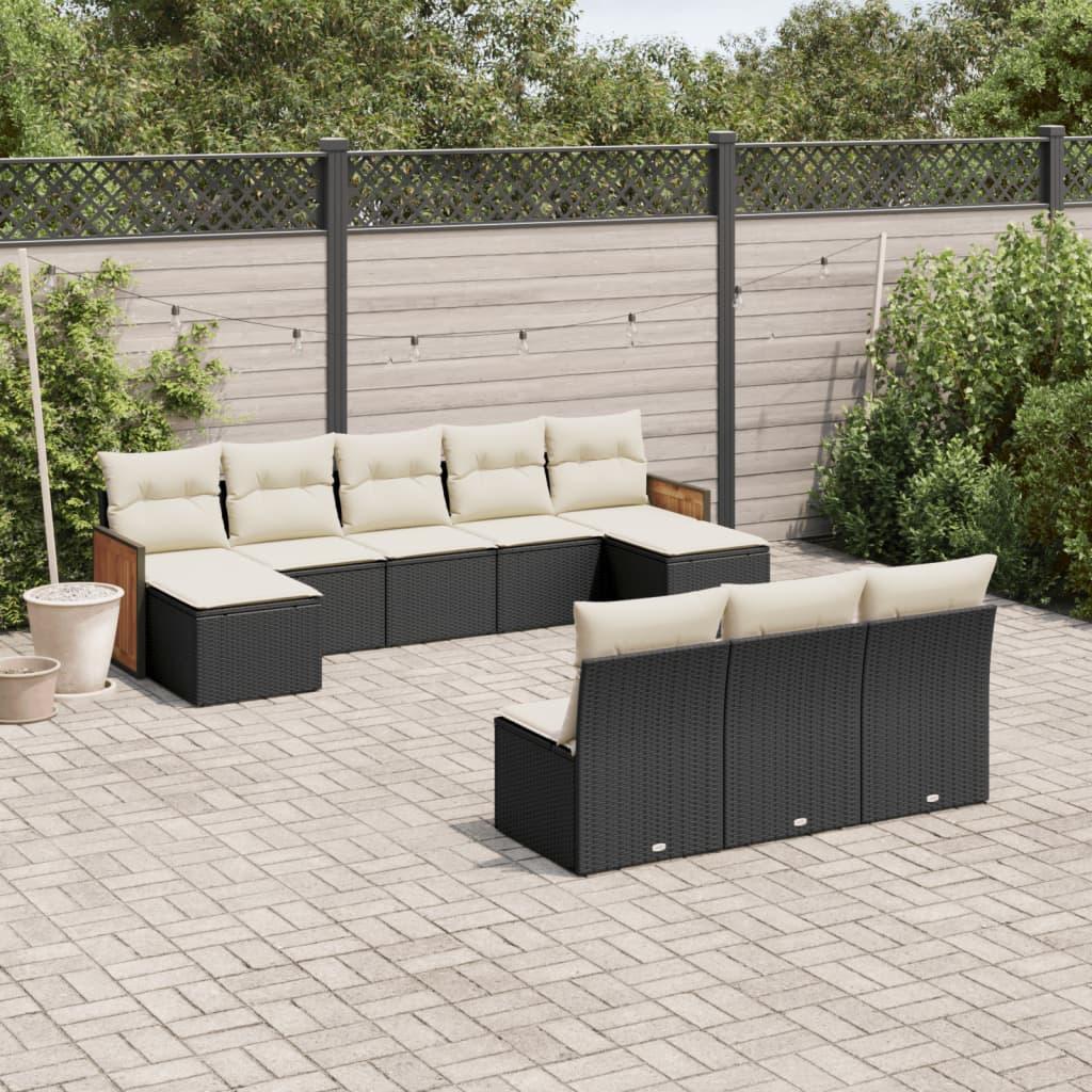 Havesofasæt i polyrattan - 10 dele med hynder, sort billede