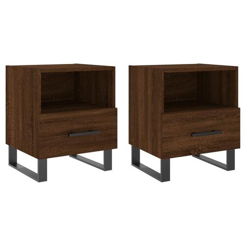 Sengeborde 2 stk. 40x35x47,5 cm konstrueret træ brunt egetræ
