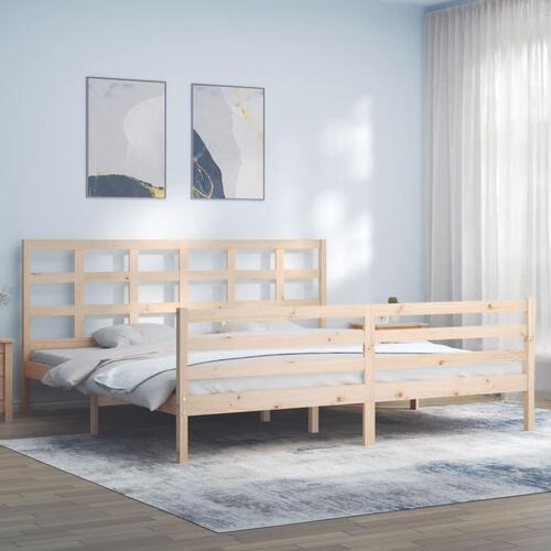 Sengeramme med sengegavl Super King Size massivt træ hvid
