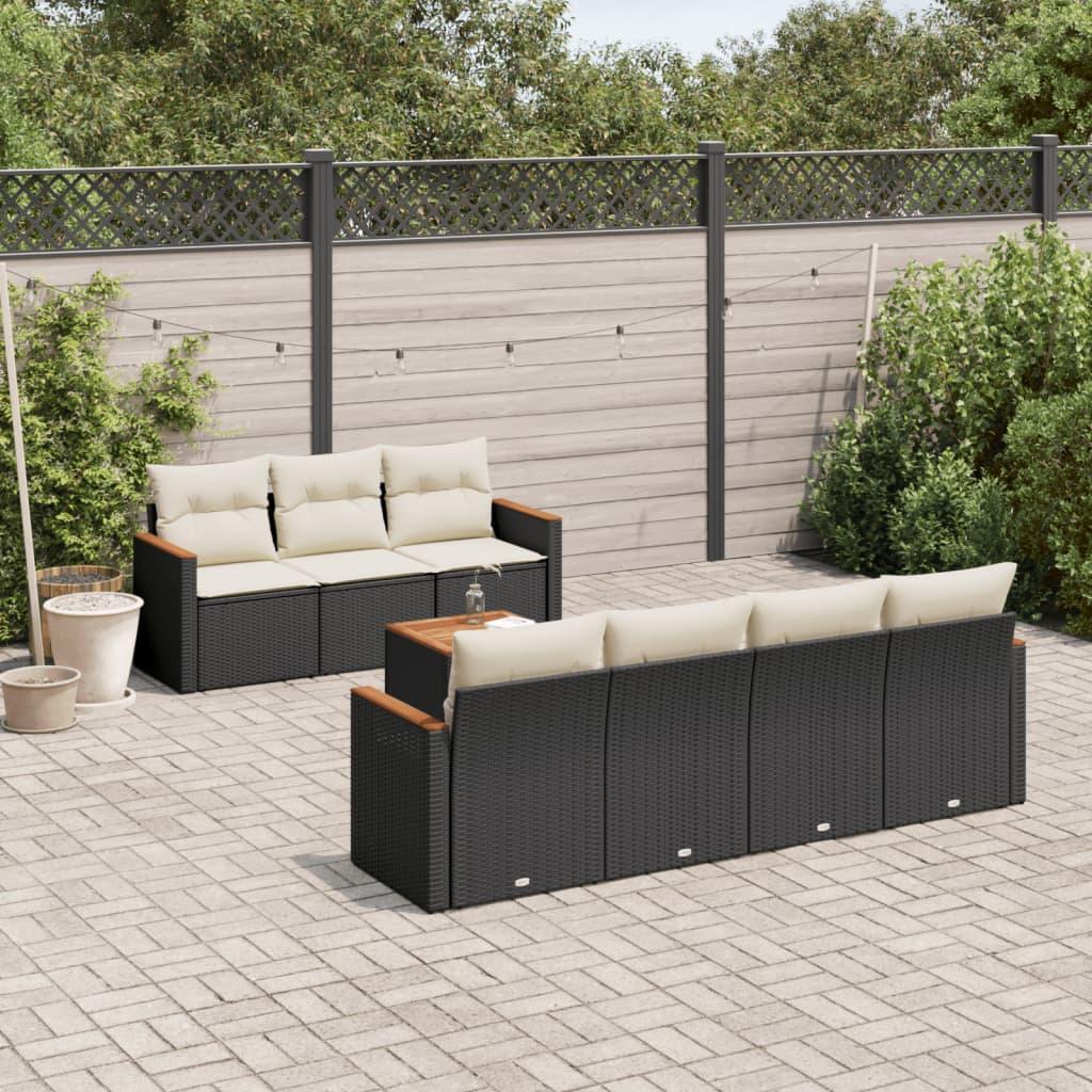 Sofasæt til haven i polyrattan - 8 dele med hynder, sort