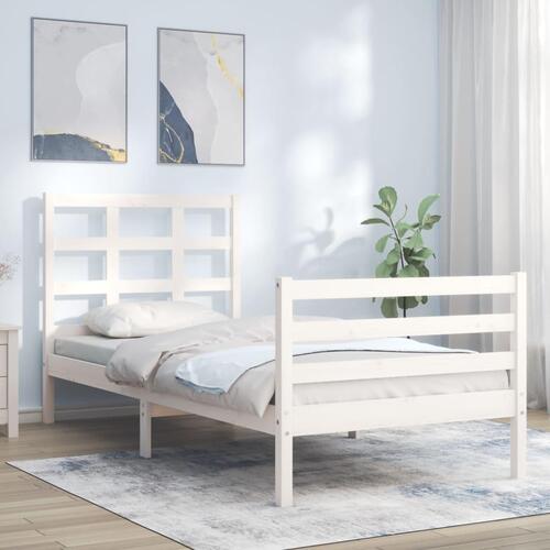 Sengeramme med sengegavl Single massivt træ hvid
