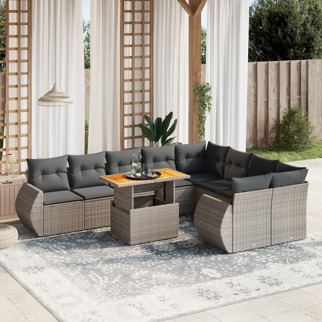 Sofasæt til haven 10 dele med hynder polyrattan grå