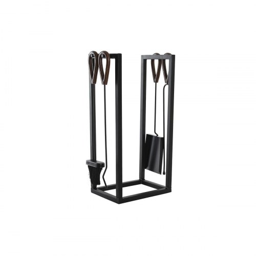 Brændeholder i stål/aluminium - sort (20 × 38 × 60 cm)