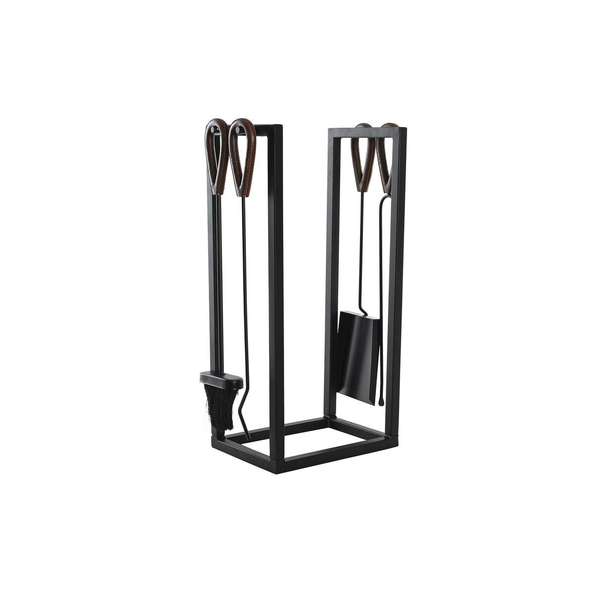 Brændeholder i stål/aluminium - sort (20 × 38 × 60 cm)