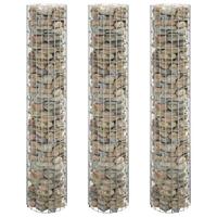 Rundt gabion-havebede 3 stk. Ø30x150 cm galvaniseret stål