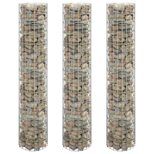 Rundt gabion-havebede 3 stk. Ø30x150 cm galvaniseret stål