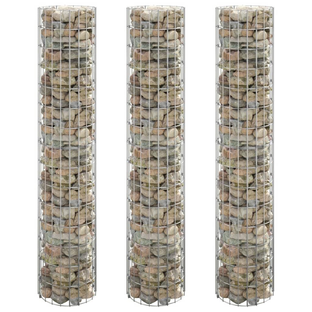 Rundt gabion-havebede 3 stk. Ø30x150 cm galvaniseret stål