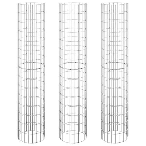 Rundt gabion-havebede 3 stk. Ø30x150 cm galvaniseret stål