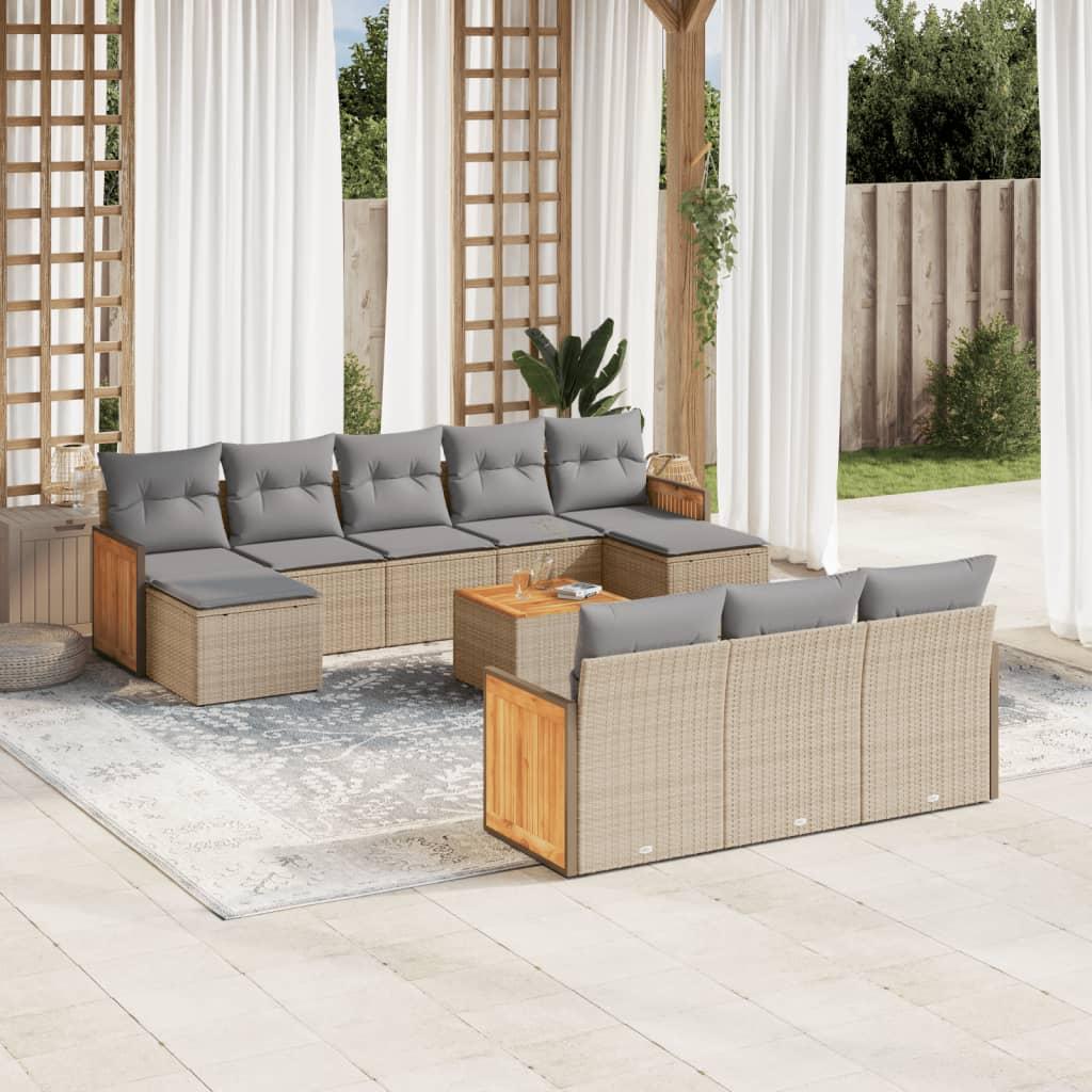 Sofasæt til haven 11 dele med hynder polyrattan beige billede