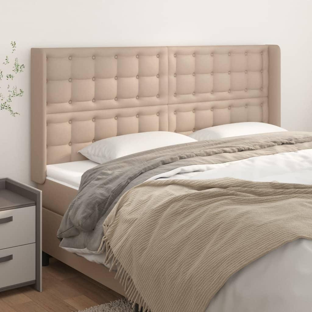 Sengegavl med kanter 203×16×118/128 cm - kunstlæder, cappuccino billede