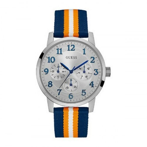 Guess herreur W0975G2, sÃ¸lv skive, blÃ¥ nylonrem (Ã 44 mm)