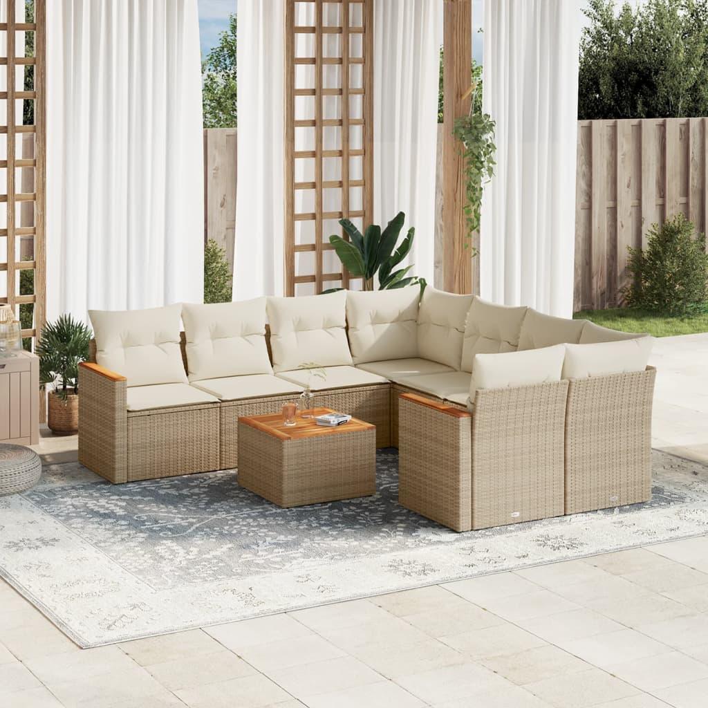 Sofasæt til haven 9 dele med hynder polyrattan beige