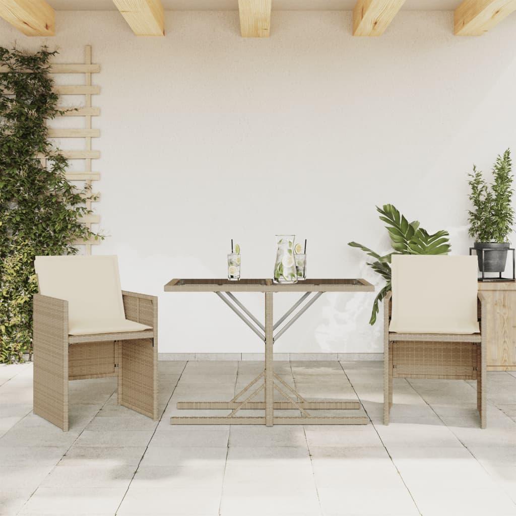 Bistrosæt til haven 3 dele med hynder polyrattan beige