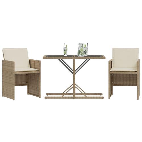 Bistrosæt til haven 3 dele med hynder polyrattan beige