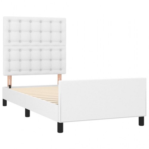Sengeramme med sengegavl 80×200 cm i hvidt kunstlæder