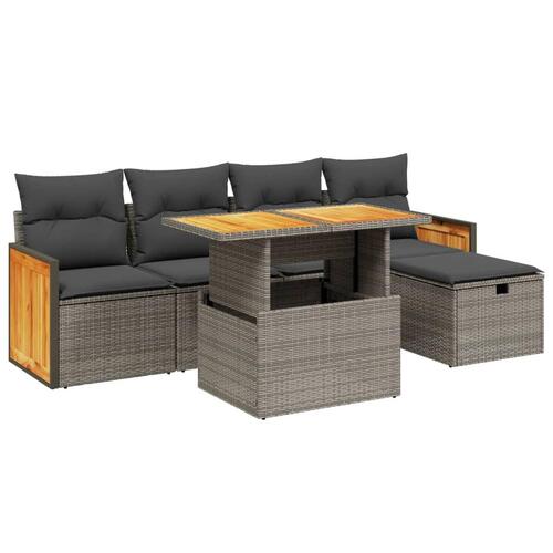 Sofasæt til haven 6 dele med hynder polyrattan grå