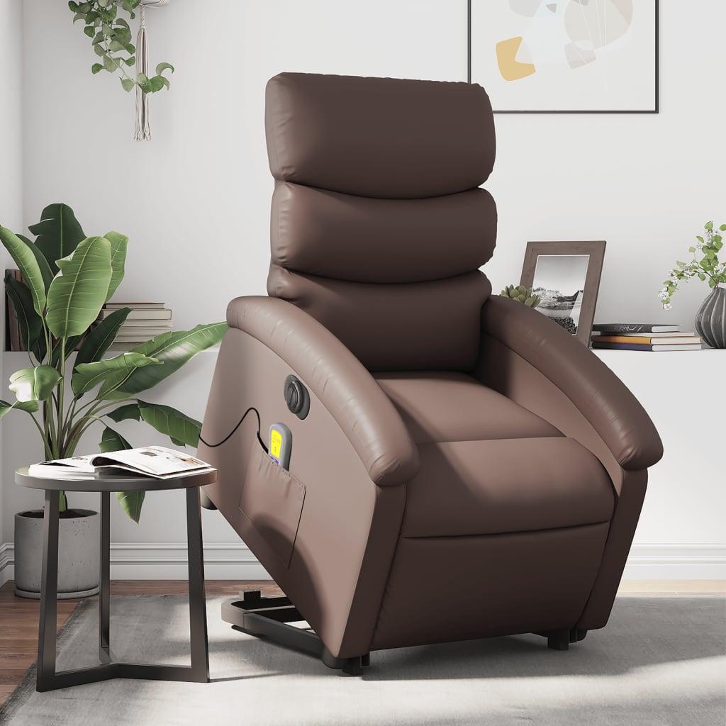 Massagestol med løftefunktion kunstlæder brun