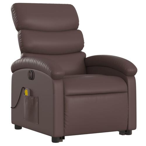Massagestol med løftefunktion kunstlæder brun