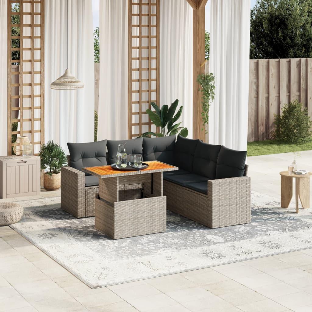 Sofasæt til haven 6 dele med hynder polyrattan grå