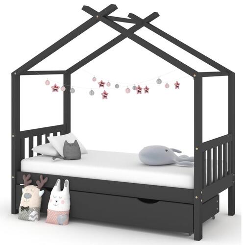 Sengestel til børn + skuffe 80x160 cm massivt fyrretræ mørkegrå