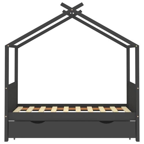 Sengestel til børn + skuffe 80x160 cm massivt fyrretræ mørkegrå