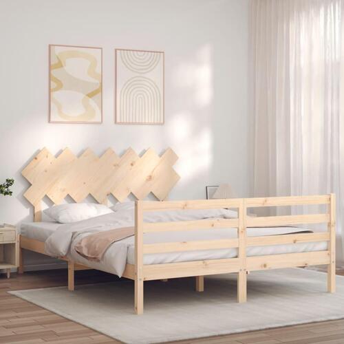 Sengeramme med sengegavl kingsize massivt træ